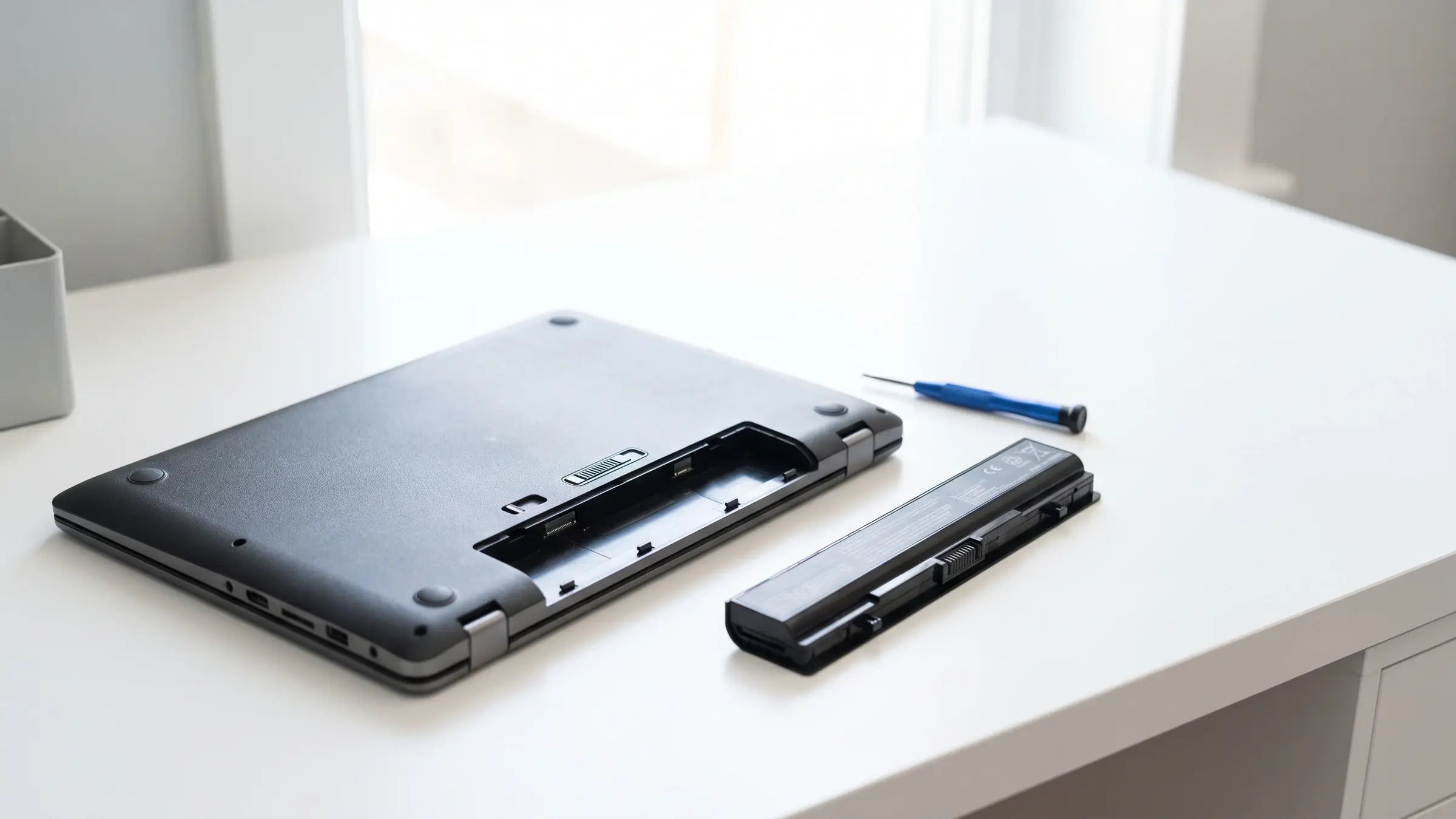 Business-Notebook mit geöffnetem Akkufach – Fujitsu Lifebook Reparatur