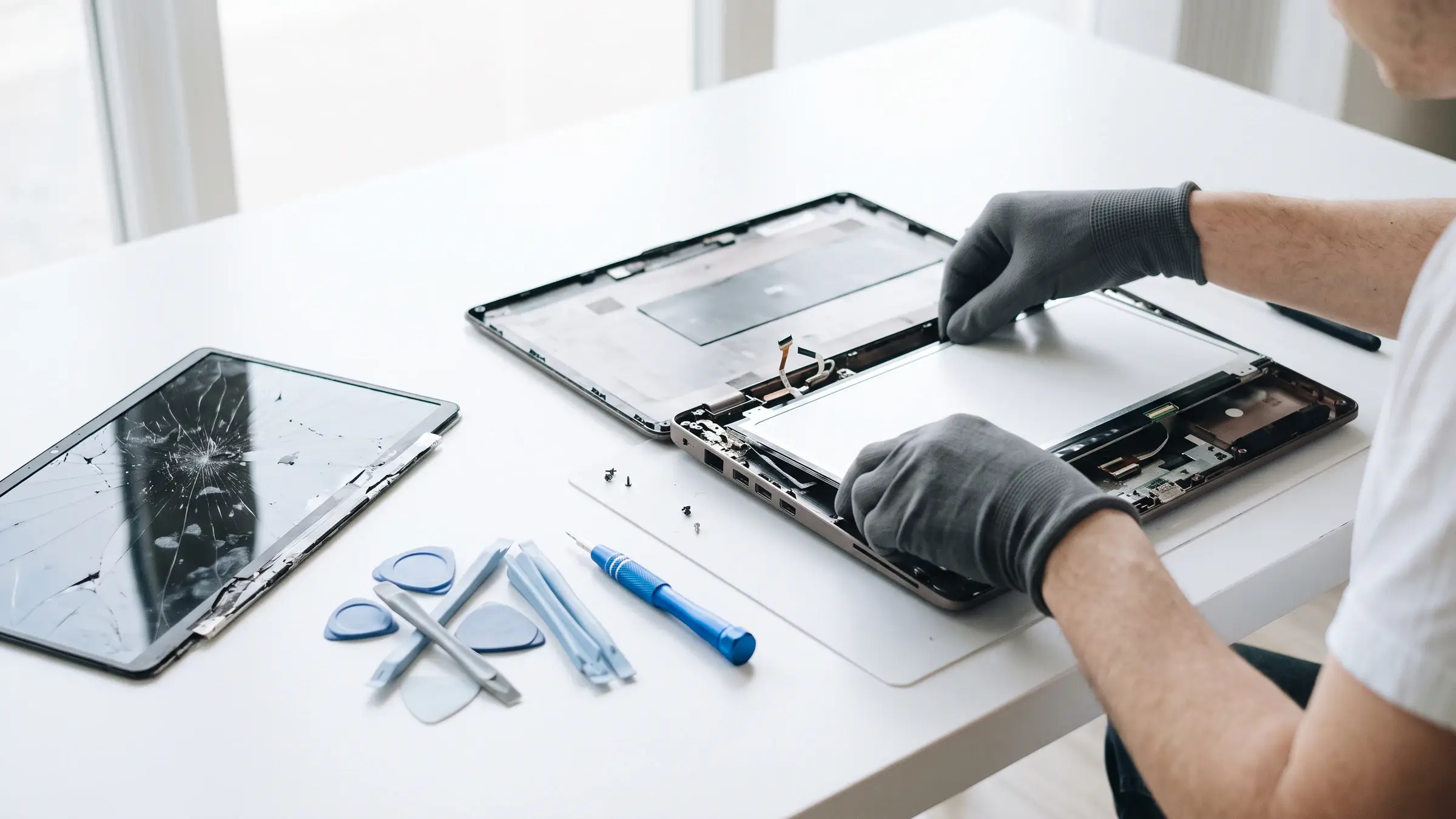 Display-Tausch: Neues Laptop-Display wird beim Display-Tausch in den Deckel eingesetzt