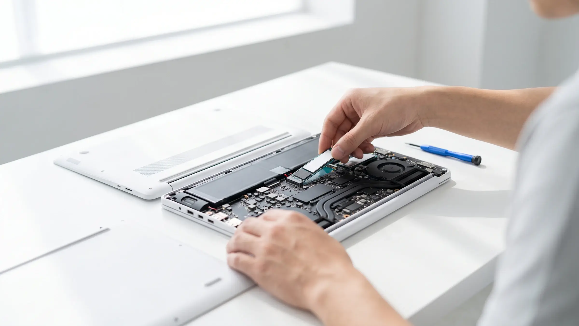 Ultraleichtes weißes Notebook beim SSD-Einbau – LG gram Reparatur