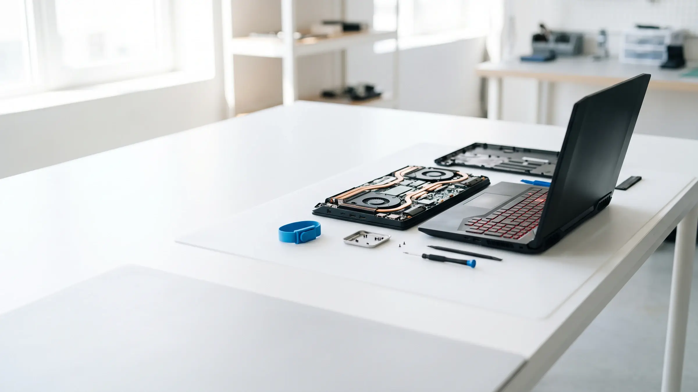 Gaming-Laptop mit beleuchteter Tastatur bei der Reparatur – MSI-Reparatur