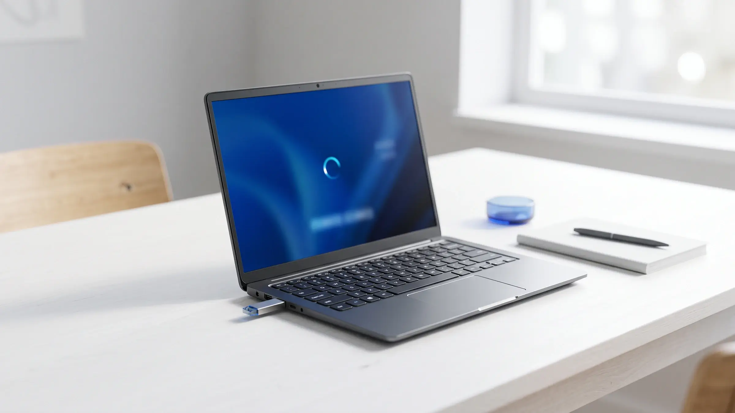 Laptop mit Startbildschirm bei der Windows-Reparatur